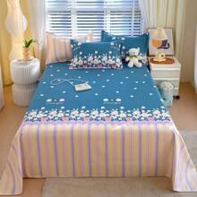 3pcs/Set Soft & Skin-Friendly Printed Thicken Bedding Set, Fashionable & Minimalist Luxury Bedsheet, Pillowcase Suit For Bedroom, All Season