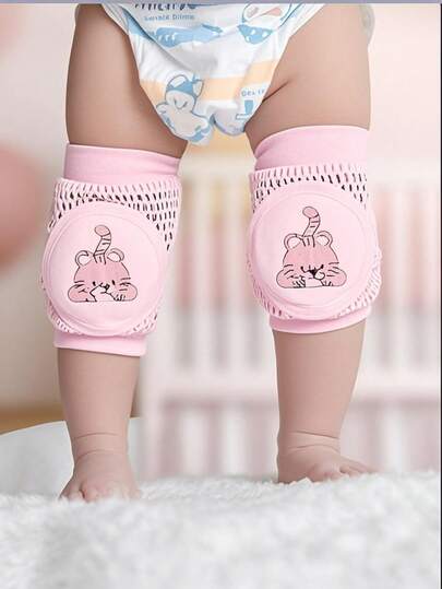 2 件婴儿爬行和行走虎纹护膝，适合幼儿的薄型护膝，婴幼儿防滑护膝，轻便夏季护肘