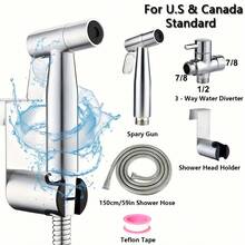 1 Set Toilet Cleaning Kit (G1/2" And G7/8" Fitting), Stainless Steel Sprayer, Stainless Steel Sprayer Holder, Zinc Alloy Diverter, Shower Hose, Thread Seal Tape - Premium All-In-One Set Bathroom Bathroom Accessories Bathroom Tools - Silver - View 6