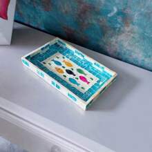 1 pieza Bandeja cuadrada de concha de perla, bandeja decorativa pintada a mano para almacenar maquillaje, joyas, bocadillos, postres, bebidas, pan, pasteles y artículos del hogar, accesorio de decoración de lujo nórdico