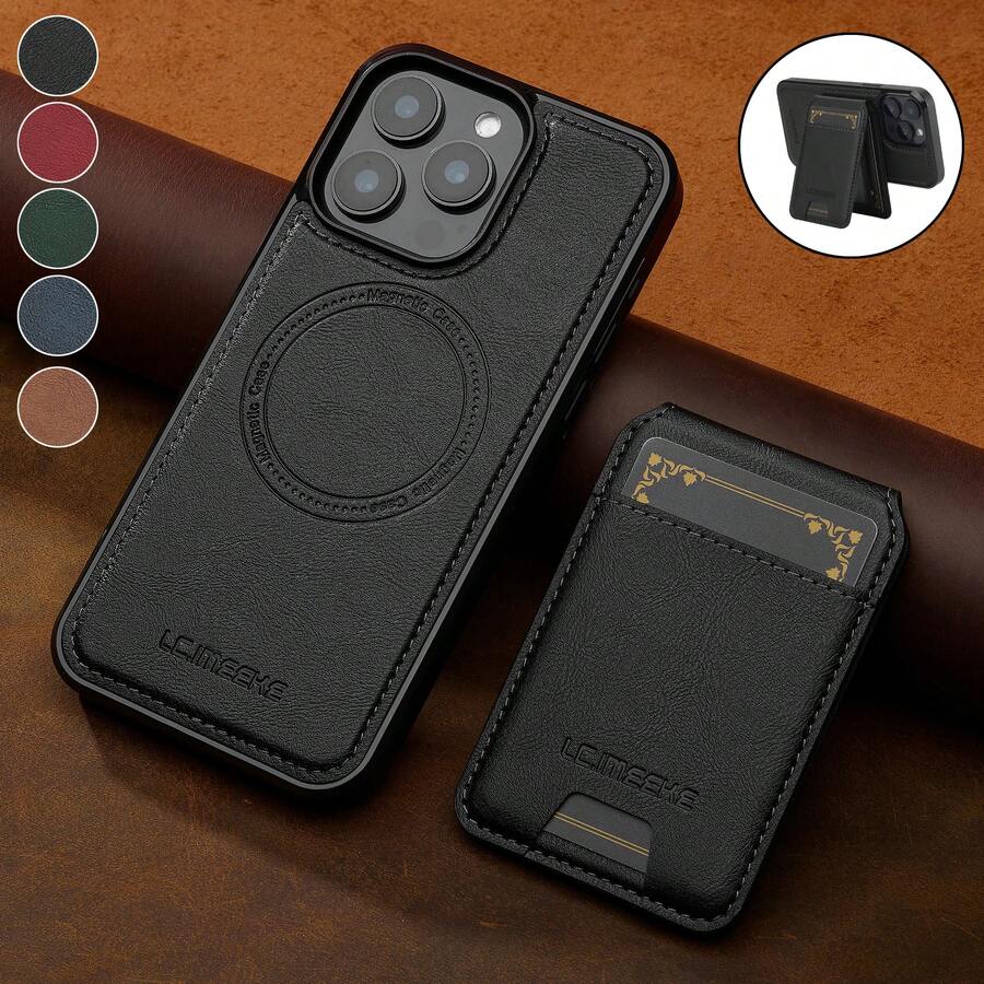 OUKNOEO Detachable Magnetic Wireless Charging Faux Leather Phone Case, Compatible With IPhone 17 Air 16e 15 14 13 Pro Max S26 S25 Edge S24 Ultra Plus A37 A57 Pixel 10 9 8 7, With Card Holder, 3 Card Slots, Anti-Theft Card Pocket