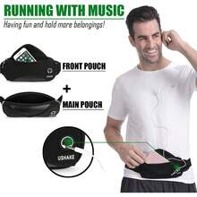 USHAKE Running Belt With Extender Belt, Bounce Pouch Bag, Fanny Pack Workout Belt Sports Waist Pack Note In Running Walking Cycling-05BK - 1 - 查看 2
