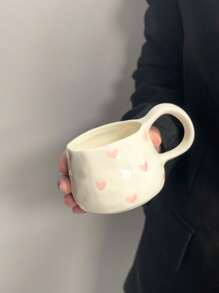 1 Pc/2 Pcs High-End Heart-Shaped Pinched Ceramic Coffee Cup & Saucer Set, Hand-Painted Pink Coffee Cup, Dessert Plate, Latte Mug, Elegant Heart-Shaped Cup & Saucer, Afternoon Tea Set, Milk Cup, Mother's Day Gift, Valentine's Day Gift, Ideal Gift Back To School