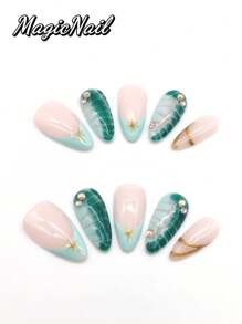 10 Pieces Of Pure Hand-Pressed Wearable Nails,Press On Nails,Nail Supplies,Nails Ptess On,Beach Essentials, 25mm-Length Nail Pieces, Pink White Pink Contrasting Pink Glitter Pink Drawing Convex Shape, Hand-Kneaded Raised Flowers Pink Drawing Golden Small Ball Stamens, Hand-Painted White Lines, Spring And Summer Style, Cute Nail Pieces. Suitable For Daily Leisure And Vacation Wear.
