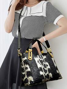 2025 New Fashion Textured PU Luxury Glossy Handbag, Snake Skin Design, Large Capacity Tote Bag And Shoulder Bag. Suitable For Shopping, Wallet, Young Women, College Students, Newlyweds, White-Collar. Ideal For Office, School, Work, Business, Commuting, Outdoor Activities, Travel And Outing. - Multicolor - View 11