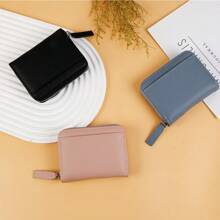 1pc Japanese Style Compact Coin Purse, Minimalist Fashion Large Capacity Women Wallet, Lichee Texture Zipper Accordion Card Holder, Suitable For Girls, Ladies, Office Workers And White Collars, Great For Work, Business Trip, Commute, Outing, Travel