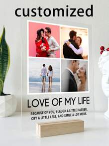 1 Placa de acrílico personalizada con foto de pareja, tamaño 4.72 X 6.29 pulgadas, con base de madera, perfecta para exhibir en el dormitorio, ideal para parejas, recién casados, aniversarios, regalos del Día de San Valentín