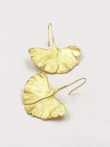 Pendientes en forma de hoja de Ginkgo color dorado, pendientes de lujo exagerados y ligeros de moda para mujeres - Dorado - Ver 2