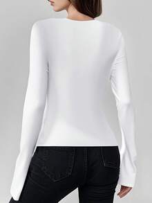 Brazilian Flag Green Yellow Diamond Women's Fashion Long Sleeve Shirt, Y2K, Streetwear, Casual, Rock, Crew Neck, Women's T-Shirt, Festival, Vacation, Holiday, Everyday Versatile Fashion Tops - White - View 2