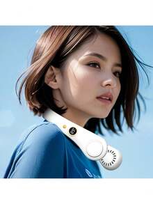 Ventilador montado en el cuello con pantalla digital, ventilador eléctrico sin aspas, ventilador con banda para el cuello, mini enfriador de aire portátil, ventilador eléctrico recargable por USB - Blanco - Ver 6
