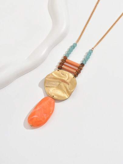 1pc Fashion Casual Necklace, Acrylic Crystal & Geometric Metal Pendant, Suitable For Women, Suitable For Holiday, Party And Daily Wearing All Year Round