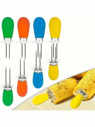 4 fourchettes en acier inoxydable pour maïs grillé, aiguilles pour barbecue, fourchettes pour maïs, fourchettes pour viande de barbecue, fourchettes pour ailes de poulet de barbecue, ustensiles de barbecue, ustensiles de cuisine et saucisses de barbecue, convenant pour la cuisine à domicile, les fêtes, le camping, les fêtes de barbecue, les fêtes de vacances et les fêtes d'anniversaire.