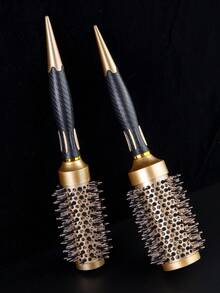 1支专业保温圆梳，陶瓷涂层铝制梳筒 - 沙龙级卷发梳，耐热梳齿，适用于吹干、卷发、顺滑和造型，梳子，美发梳，发型师，美发工具，美发产品，后梳，梳子，卷发产品，圣诞节，美发 - 金色 - 查看 5