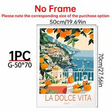 La Dolce Vita Travel Poster, Italy Wall Decor, La Dolce Vita Coast Poster, Italian Print, Retro Spritz Art, Honeymoon Gifts, Set Of 1, Canvas Posters, Canvas Wall Decor For Home, Living Room, Bed Room, Kitchen ,Bathroom,Wall Art Birthday Graduation Coastal Decor Coastal Decor Beach Decor