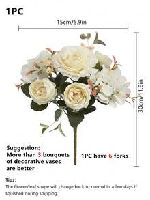 1 pièce Bouquet de roses artificielles, chrysanthème bulbeux. Cadeaux pour la Saint-Valentin, décorations pour les fêtes d'anniversaire, paniers de fleurs de mariage, fleurs à tenir par la mariée. Décoration pour la maison, salles à manger, chambres, rebords de fenêtres, vases. Décorations pour le Nouvel An, jardins extérieurs, rentrée des classes - Blanc - Voir 3