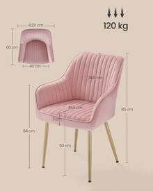 Chaise Salle à Manger, Chaise de Cuisine, Fauteuil en Velours, Rembourrée, avec Accoudoirs, Charge Max. 120 kg, Pieds en Métal, pour Salle à Manger, Rose Bonbon et Doré Clair - Rose bonbon - Voir 4