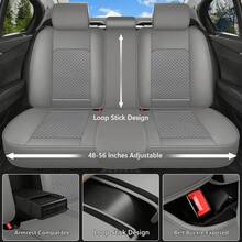 Breathable Luxury Nappa Leather + Ice Silk Car Seat Cover 4 Season Use Front Back Rear Cushion Full Wrapped Protector Universal Fit For 95% Cars SUV Truck - 灰色 - 查看 3