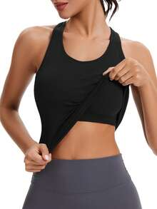 Seamless Workout Tops For Women With Built In Bra Athletic Tank Tops Yoga Runnning Workout Shirts Slim Fit - Black - View 1