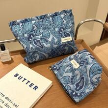 Conjunto de 1 bolsa de cosméticos com estampa floral subaquática azul-marinho, bolsa de maquiagem casual para férias, bolsa dobrável de grande capacidade, bolsa organizadora de maquiagem diária, bolsa de higiene pessoal transparente portátil para viagem, bolsa de maquiagem, bolsa de cosméticos, bolsa de cuidados com a pele, bolsa de cubo, itens essenciais de viagem para estudantes e mulheres, presente para madrinhas, presente para mães, presente de aniversário, presente para amigas e professoras - [H&R BAG] Bolsa de viagem para a escola, férias de verão, volta às aulas, bolsa de viagem para mulheres, bolsa de maquiagem para viagem