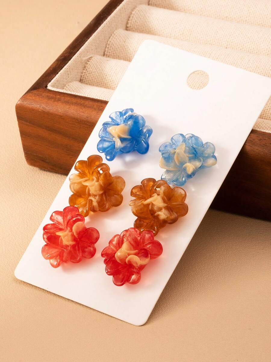 3 Paar minimalistische süße Acryl Blumen Ohrringe für Frauen