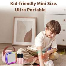 Mini Karaoke Maschine, Karaoke Maschine für Kinder und Erwachsene, tragbarer Bluetooth Karaoke Lautsprecher mit 2 kabellosen Mikrofonen und Party Lichtern für Kinder und Erwachsene, Geburtstagsgeschenke für Mädchen, Jungen, Familie, Haus Party