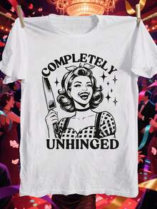 夏季上衣、朋克摇滚乐队、趣味惊悚设计图案 T 恤、休闲圆领 T 恤、女式图案 T 恤、女式秋季服装、冬装、长袖上衣、女式外出上衣 - 白色 - 查看 7