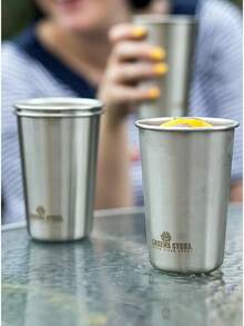 Stainless Steel Cups 16 Oz Pint Tumbler (4 Pack) - Premium Metal Drinking Glasses| Stackable Durable Cup (16 Oz) - 16 Oz - Steel - View 9
