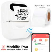 Marklife Marklife P50 Pro Bluetooth Label Maker Machine With Tape(1Roll/3Rolls), Wireless Label Printer, Versatile App With 100 Fonts And 1000+ Icons, Inkless Labeler For Home, Kitchen, School, Office Organization, White