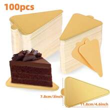 50/100pcs Mini Cardboard Cake Base, Golden Mousse Dessert Board Base, Disposable Paperboard Cupcake Boards, For Wedding Birthday Party Dessert Displays Tray Pastry Plates - Grease Proof & Moisture Resistant Assorted Sizes (Rectangle Square Triangle)