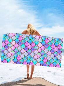 250gsm Ultra-Fine Fiber Quick-Drying Absorbent Colorful Mermaid Tail/Fish Scale Print 70*140cm Swimming Towel, Bath Towel, Beach Towel, Shawl, Seat Cushion, 1pc Or Oversized 90*180cm Bath Towel, Beach Towel, 1pc Summer Travel,Vacation Holiday Bathroom Decor Beach Essentials