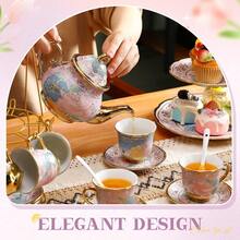 Lujoso juego de té de 21 piezas de porcelana con base de metal dorado y soporte para pasteles para fiestas y eventos: elegante vajilla de estilo europeo para regalos de mujeres y niñas - Morado - Ver 4