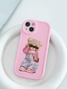 Bear 1pc Cute Pink Bear Pattern Leather Texture Phone Case Compatible With Apple 17, AIR, 17PRO, 17PROMAX, 16promax, 14/13, 12, 11 Pro Max, XS Max, X, XR, 8, 7, 6S, Plus, Mini, And Galaxy A13 5G, S21 FE5G, A15, A21S, A34, A12, S21, S25, Shockproof Phone Cover, Suitable As Birthday Gift, Girlfriend, Boyfriend Or Personal Use - Multicolor - View 1