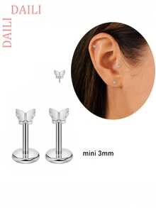 DAILI 一对20克无螺纹鼻钉，6毫米钛金属唇钉，耳骨穿孔饰品，3毫米立方氧化锆推入式金鼻环，低过敏性耳软骨耳钉 - 銀色 - 查看 18