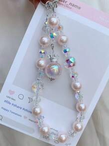 Corona de perlas falsas colgante, Lazo asimétrico de perlas falsas para correa de teléfono, Funda de teléfono con cuentas de cristal, Colgante de bolso, Llavero