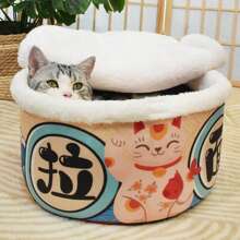 1 Stück vintage Katzen Bett Haus, Design einer Instantnudelverpackung, warmes atmungsaktives Katzen & Hunde Kennel Bett mit Kissen Halter, gemütliches Nest für Haustiere