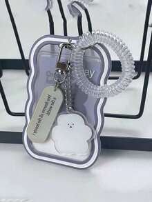 3 英寸 ID 保护套透明亚克力弹簧腕带卡夹，透明波浪形照片卡夹，轻巧耐用的钥匙扣吊坠带弹簧附件，适合日常使用的可爱配件