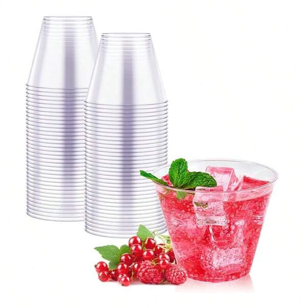 JOLLY CHEF 9oz Disposable Clear Plastic Cups, 50 Pcs Pack, Transparent Plastic Cups For Large Parties, Weddings, Thanksgiving, Christmas