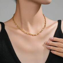 1 pieza Collar de diseño elíptico hueco con granos de café de acero inoxidable - collar de granos de café - Ver 3