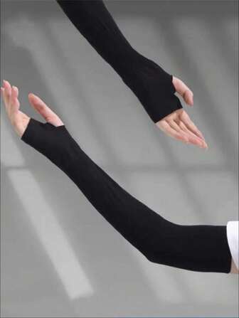 1 Pair Of Solid Color Long Gloves Without Fingers, Outdoor Sun Protection Sleeves, UV Resistant Thin Design