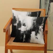 2 件装黑白枕套，灰色抽象艺术抱枕套，现代几何户外农舍装饰方形靠垫套，单面印花，不含枕芯 - 黑與白 - 查看 4