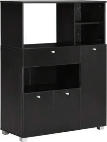 Credenza da cucina per microonde e forno, mobile da cucina con ante, ripiani e cassetto, mobile dispensa moderno in truciolato per soggiorno, 90 x 40 x 120 cm, nero