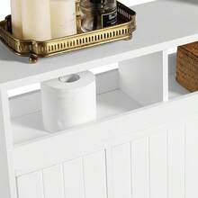 Mobile Bathroom Cabinet With Casters, Floor Cabinet With Sliding Door, Wooden Cabinet With Multi-Level Shelves 20 X 70 X 72 Cm, White Storage Cabinet - 1 - 查看 8