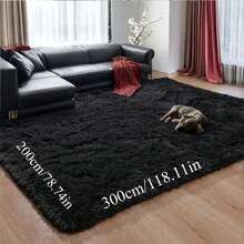 1 pieza Alfombra de área rectangular negra de lujo con pelo largo, estilo nórdico minimalista para sala de estar o dormitorio, alfombra suave y cómoda de moda adecuada para uso en interiores en todas las estaciones.