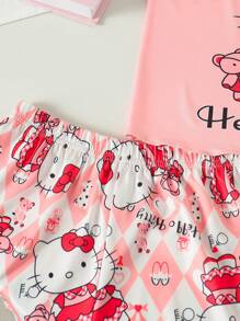 Sanrio Sanrio Girls' Plus Size Hello Kitty Pink Sleepwear Set, 2025 New Summer Cute Spaghetti Strap Ruffle Trim Short Pajama Top & Shorts