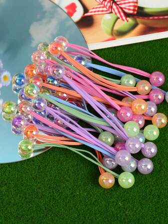 10/14/20pcs Set AB Color Beads Double-Ended Hair Scrunchies, Y2K Fairy Grunge Style Hair Accessories For Girls/Women, Suitable For Casual, Party, Shiny Decoration