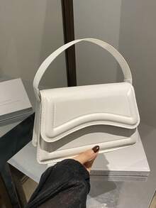 全新白色纯色 PU 皮革小方形手提包，简约时尚，百搭出游 - 白色 - 查看 5