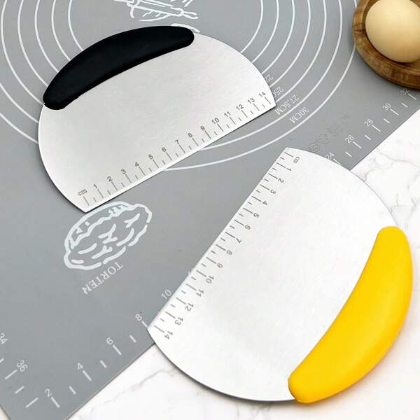 2 piezas Cortador de masa con escala de medición, rasqueta y picador de acero inoxidable para encimera, rasqueta de masa de pizza, utensilios de cocina para pasta y pizza para pasteles, pizza y pan