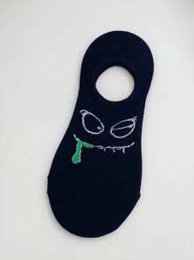 5 Pairs Women Cartoon Expressive Graphic Casual Short Socks, Summer Thin Silicone Anti-Slip Invisible Ankle Socks
