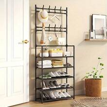 Multifunctional Shoe And Hat Rack 5-Layer Storage Rack With 8 Hooks, Large Capacity To Store Shoes, Boots, Clothes, Hats, Bags, Organize Daily Sundries And Save Space - Black - View 5