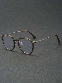 1 件装男士金属圆形时尚百搭透明镜片眼镜，适合电脑办公、装饰、日常佩戴、游戏